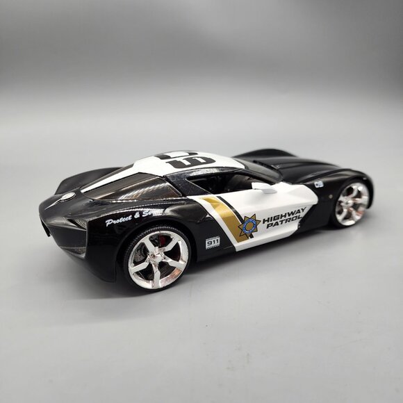 Jada Toys 2009 Corvette Stingray Concept 1:24 Black Highway Patrol Car Model - Picture 6 of 11